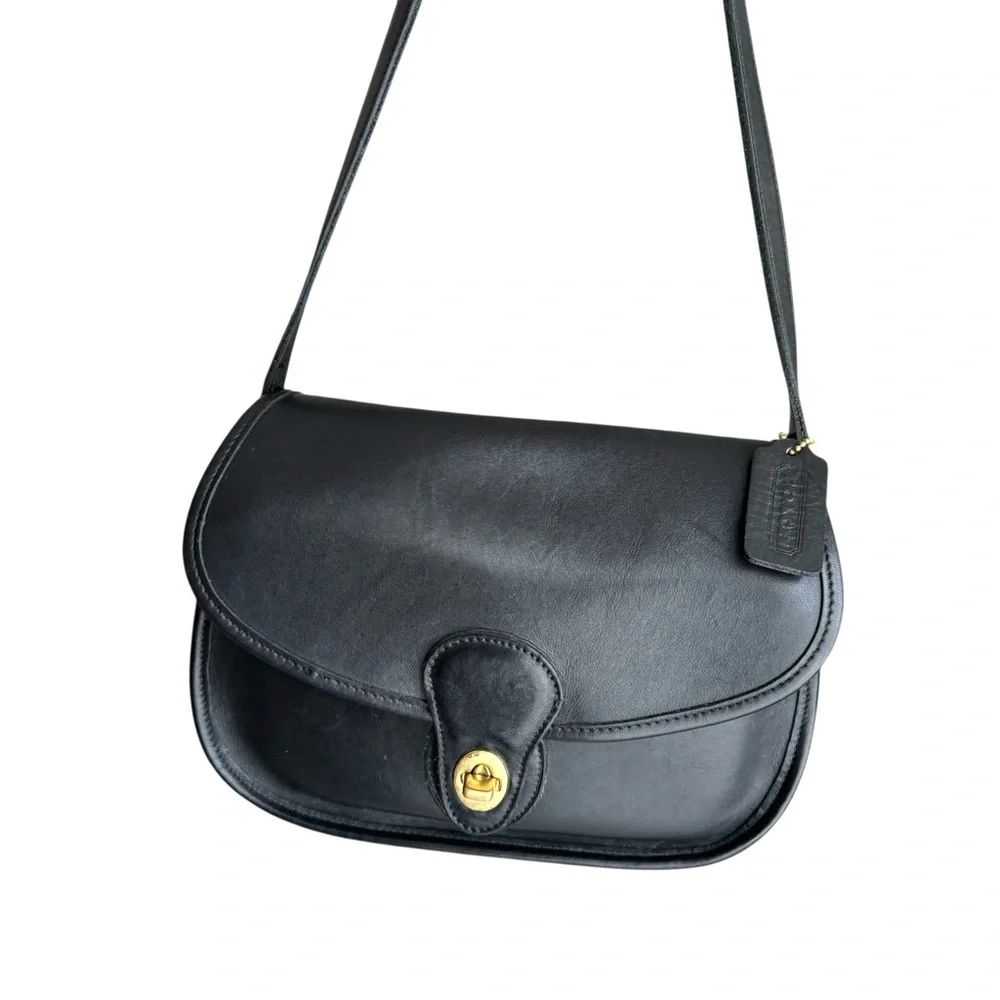 Coach Vintage Leather Prairie Shoulder Bag Messenger Flap Black Crossbody 9954